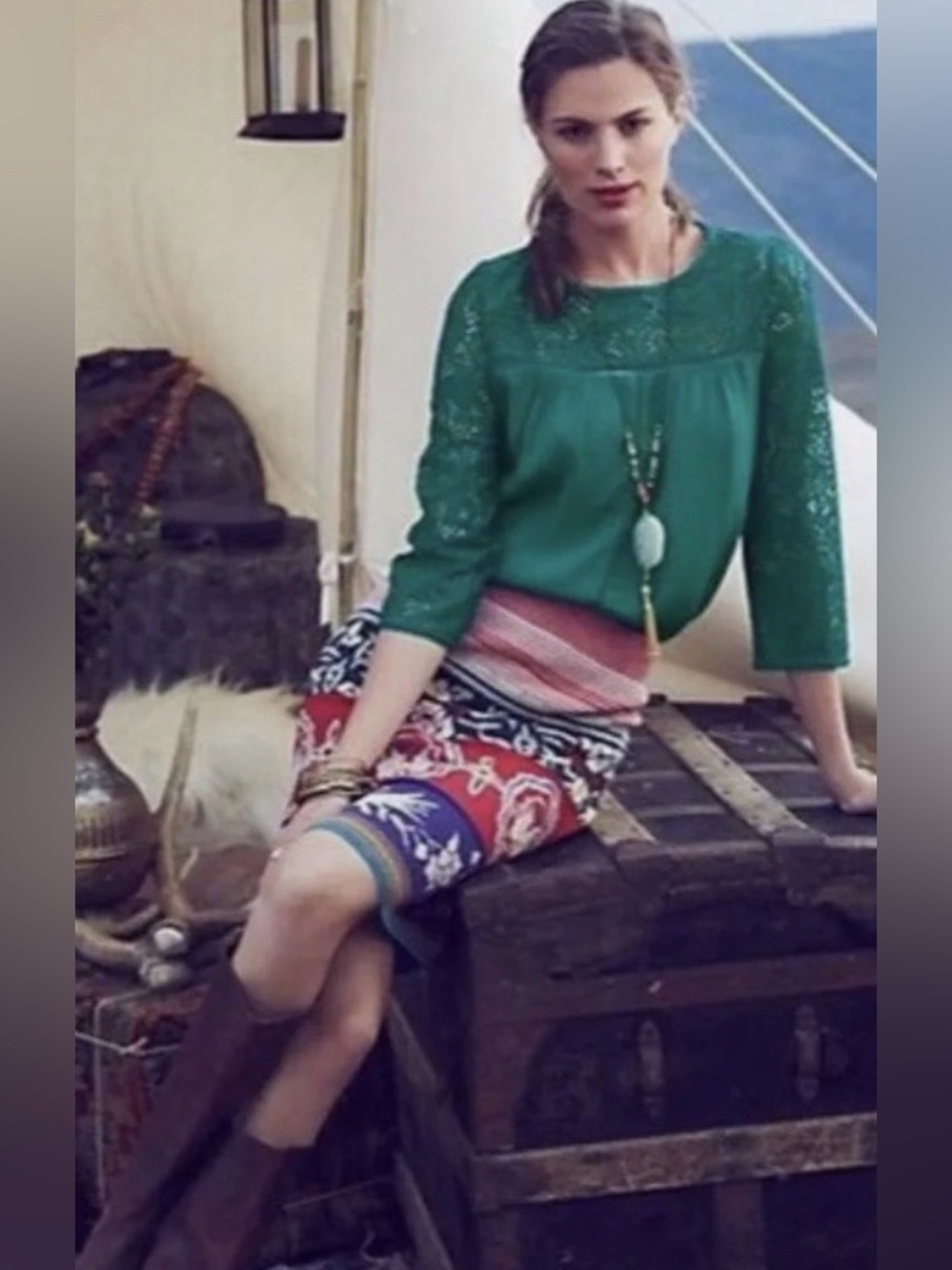 Y2K Anthropologie MOTH Embroidered Dove/Floral Print Chava Boho/Folk Skirt